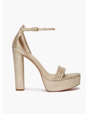 Paige Cat Light Gold Heels Platform Ankle Strap Sandals Sz 9.5 NIB